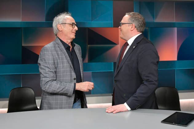 Christian Rach und Mario Voigt in der ARD-Talkshow hart aber fair im Studio Adlershof. Berlin, 09.03.2026