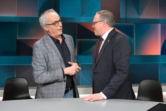 Christian Rach und Mario Voigt in der ARD-Talkshow hart aber fair im Studio Adlershof. Berlin, 09.03.2026