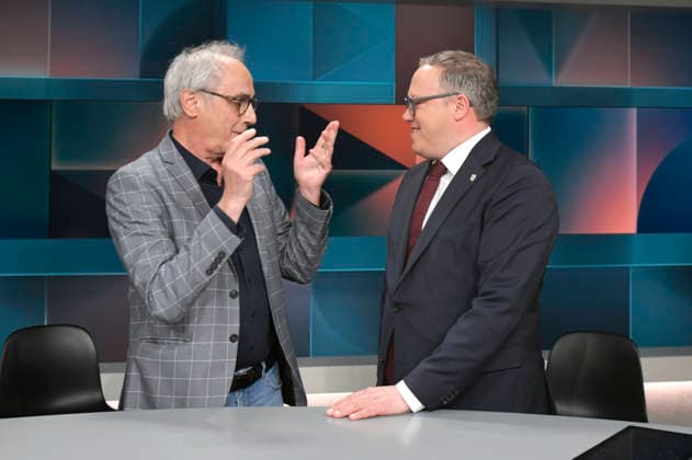 Christian Rach und Mario Voigt in der ARD-Talkshow hart aber fair im Studio Adlershof. Berlin, 09.03.2026