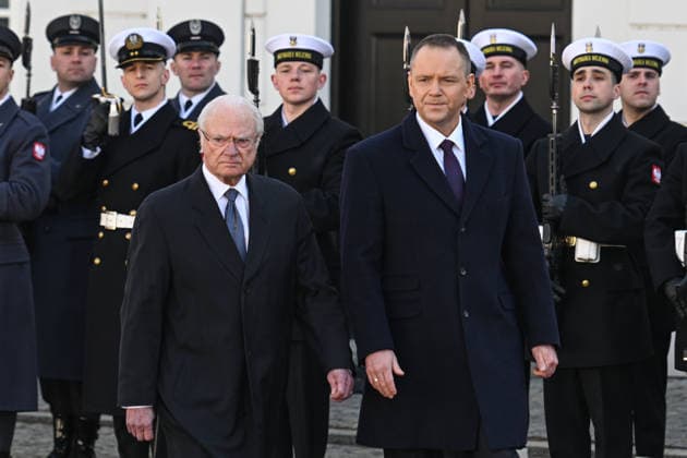 Swedish Royals visit Poland WARSAW, POLAND - MARCH 10: The President of Poland, Karol Nawrocki and the King of Sweden Carl XVI Gustaf inspect the guard of honor at the Presidential Palace on March 10, 2024 in Warsaw, Poland. At the invitation of Polandd s President Karol Nawrocki, King Carl XVI Gustaf and Queen Silvia of Sweden are paying a visit to Poland from March 10 to 12. The royal couple will be accompanied by the ministers of foreign affairs, defense, civil defense, and culture. Omar Marques Anadolu Warsaw Poland. Editorial use only. Please get in touch for any other usage.  Copyright: x2026xAnadoluxOmarxMarquesx