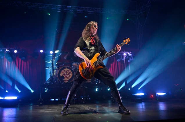 Concert of the Swedish metal band Avatar was held in Zlin, Czech Republic, on March 10, 2026. On the photo performs bassist Henrik Sandelin. (CTKxPhoto DaliborxGluck) CTKPhotoP2026031009899  CTKPhotoP2026031009899