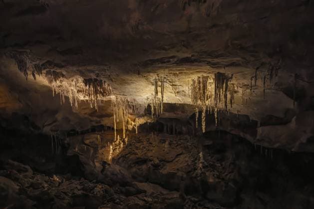 Soda Stroh Stalaktiten auf dem Natural Entrance Trail im Carlsbad Caverns National Park, New Mexico Soda straw stalactites on the Natural Entrance Trail into Carlsbad Caverns National Park, New Mexico Copyright: imageBROKER JonxG.xFullerx xVWPi ibleca14905671.jpg