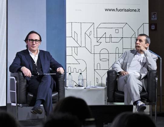 Milan, Italy Fuorisalone and Brera Design Week 2026 institutional presentation of Studiolabo s project in the Buzzati room. In the photo: Paolo Casati and Cristian Confalonieri, co-founder of Studiolabo.  Copyright: xNickxZonnax xipa-agency.netx xNickxZonnax IPA_Agency_IPA72719247