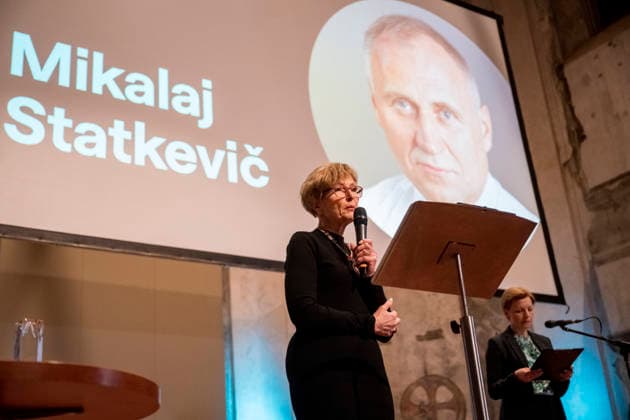 Opening ceremony of the 28th One World human rights documentary film festival on 11 March 2026 in Prague, Czech Republic. The Homo Homini award for human rights advocacy was given to Mikola Statkevich, a political prisoner and one of the main figures of the democratic Belarusian opposition. His wife Marina Adamovic (pictured) received the award. (CTKxPhoto VitxSimanek) CTKPhotoP2026031109425  CTKPhotoP2026031109425