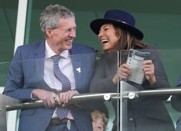 Ladies Day at Cheltenham Festival Brendan Moran and Carole Middleton cheer on the racing as they attend Ladies Day at Cheltenham Festival, Cheltenham Racecourse, Cheltenham, Gloucestershire, UK, on the 11th March 2026 Picture by James Whatling Cheltenham Cheltenham Racecourse Gloucestershire United Kingdom  WHA-0810