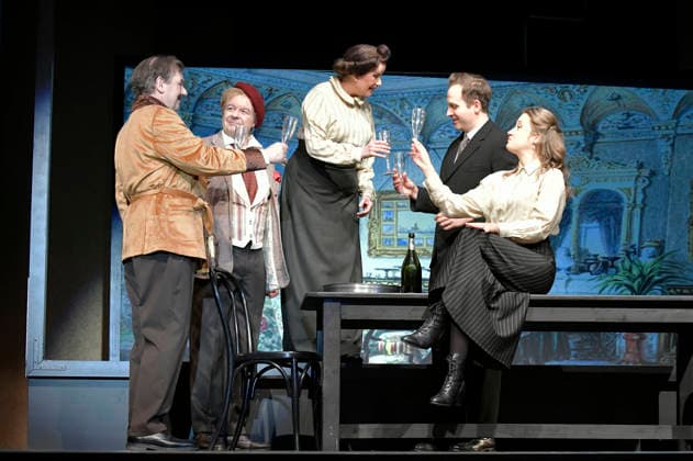 Oliver Nitsche, Gerhard Mohr, Alexa Maria Surholt, Jakob Wenig und Marie Schröder bei der Fotoprobe zum Theaterstück Bekenntnisse des Hochstaplers Felix Krull im Schlosspark Theater. Berlin, 11.03.2026