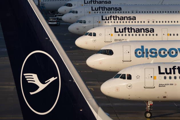 March 12, 2026, Frankfurt, Hesse, Germany: Lufthansa aircraft are seen parked at the airport during a two day pilot strike in Frankfurt, Germany. Frankfurt Germany  - ZUMAb332 20260312_zip_b332_003 Copyright: xMatiasxBasualdox