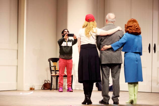 Tanju Bilir, Christin Nichols, Joachim Krol und Katharine Mehrling bei der Fotoprobe zum Theaterstück Sophia oder Das Ende der Humanisten im Renaissance-Theater. Berlin, 11.03.2026