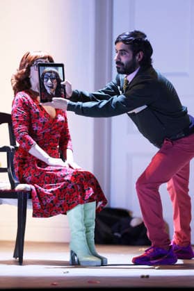 Katharine Mehrling und Tanju Bilir bei der Fotoprobe zum Theaterstück Sophia oder Das Ende der Humanisten im Renaissance-Theater. Berlin, 11.03.2026