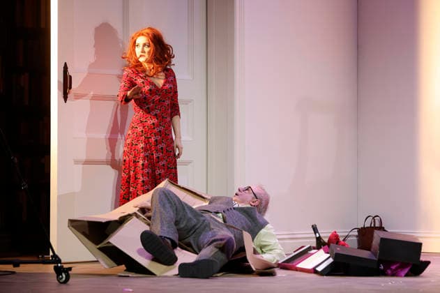 Katharine Mehrling und Joachim Krol bei der Fotoprobe zum Theaterstück Sophia oder Das Ende der Humanisten im Renaissance-Theater. Berlin, 11.03.2026