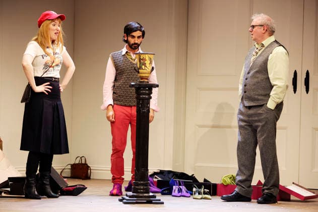 Christin Nichols, Tanju Bilir und Joachim Krol bei der Fotoprobe zum Theaterstück Sophia oder Das Ende der Humanisten im Renaissance-Theater. Berlin, 11.03.2026
