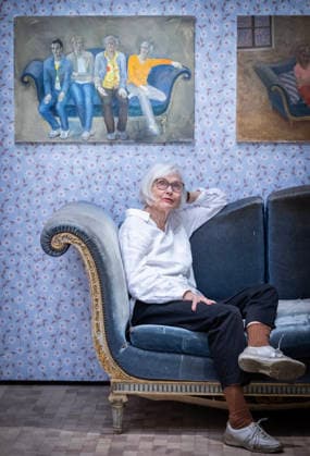 HELSINGBORG 2026 03 12 Gittan Jönsson is interviewed in her studio couch in the inner room at Thursdays press screening of the new Helsingborg Art Gallery and the exhibition My Moment on Earth, a major retrospective with Gittan Jönsson at Dunkers Kulturhus in Helsingborg CITY SWEDEN x50090x  Copyright: xJohanxNilssonx xTTx GITTAN JÖNSSON - HELSINGBORGS NYA KONSTHALL AE6PwPD-OQQ