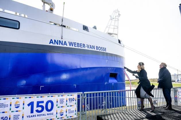 Texel, The Netherlands, 2026-03-12 14:25:48 TEXEL, 11-03-2026, NIOZ harbor. Queen Maxima christens the research vessel Anna Weber-van Bosse of the Royal Netherlands Institute for Sea Research (NIOZ). The christening ceremony will take place on Texel in the NIOZ harbor. The ship enables oceanographers to conduct research from the surface to the deep sea and from the poles to the tropics. PHOTO: NLBeeld Patrick van Emst Credit: NL Beeld Patrick van Emst  Copyright: xx x