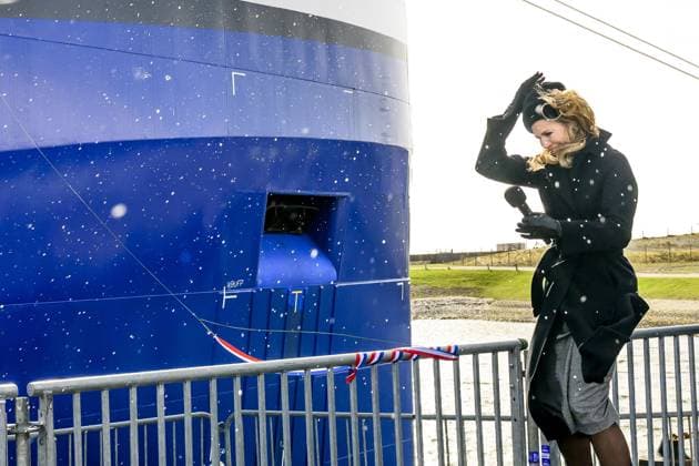Texel, The Netherlands, 2026-03-12 14:25:56 TEXEL, 11-03-2026, NIOZ harbor. Queen Maxima christens the research vessel Anna Weber-van Bosse of the Royal Netherlands Institute for Sea Research (NIOZ). The christening ceremony will take place on Texel in the NIOZ harbor. The ship enables oceanographers to conduct research from the surface to the deep sea and from the poles to the tropics. PHOTO: NLBeeld Patrick van Emst Credit: NL Beeld Patrick van Emst  Copyright: xx x