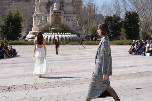 March 12, 2026, Madrid, Madrid, SPAIN: Models walk the runway on the urban catwalk set up in Plaza de Espana during the opening event of OMODA Madrid es Moda, marking the start of Madrid Fashion Week. The show brings together 25 Spanish independent fashion designers in one of the capital s most iconic locations Cordon Press 