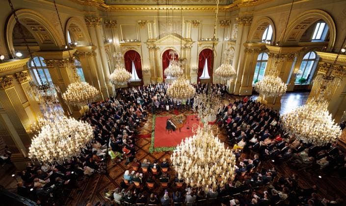 General view of the annual spring concert at the Royal Palace, in Brussels, Thursday 12 March 2026. For this new edition, the Sovereigns wanted to highlight innovation by inviting individuals who, through their creativity, rigor, and commitment, work tirelessly to advance society. The musical program will be provided by FRATRES TRIO, an atypical ensemble combining saxophone, violin, and piano. BENOITxDOPPAGNE 167286971