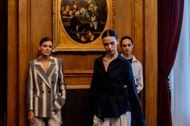 Juan Avellaneda presents his new Spring Summer 2026 collection Three models pose during the presentation of the Juan Avellaneda x See Iou Spring Summer 2026 collection, March 12, 2026, in Madrid Spain The Avellaneda event adopts the format of an exclusive trunk show The Juan Avellaneda x See Iou collaboration, active since 2020, fuses the timeless elegance and Mediterranean spirit of the designer - known for his floral prints and tailoring - with the ethical and sustainable approach of See Iou, active since 2020, fuses the timeless elegance and Mediterranean spirit of the designer - known for his floral prints and tailoring - with the ethical and sustainable approach of See Iou, offering affordable womens fashion made in Spain 12 MARCH 202  Copyright: xRicardoxRubiox 7361576