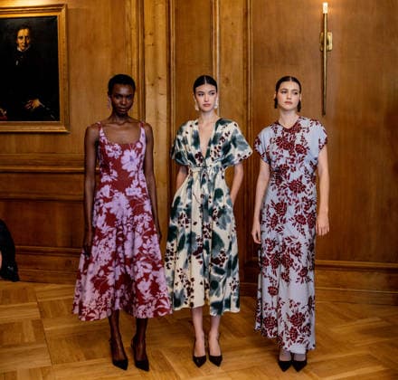 Juan Avellaneda presents his new Spring Summer 2026 collection Three models pose during the presentation of the Juan Avellaneda x See Iou Spring Summer 2026 collection, March 12, 2026, in Madrid Spain The Avellaneda event adopts the format of an exclusive trunk show The Juan Avellaneda x See Iou collaboration, active since 2020, fuses the timeless elegance and Mediterranean spirit of the designer - known for his floral prints and tailoring - with the ethical and sustainable approach of See Iou, active since 2020, fuses the timeless elegance and Mediterranean spirit of the designer - known for his floral prints and tailoring - with the ethical and sustainable approach of See Iou, offering affordable womens fashion made in Spain 12 MARCH 202  Copyright: xRicardoxRubiox 7361571