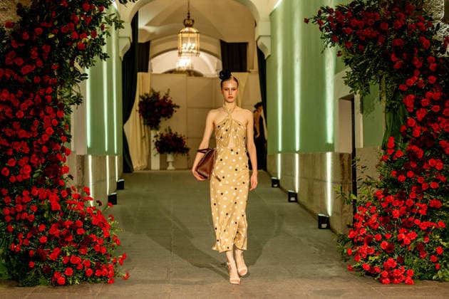 Juana Martín presents her new collection of flamenco fashion and prêt a porter A model parades presenting the new collection of flamenco fashion and prêt a porter of the designer Juana Martín, at the Real Academia de Bellas Artes de San Fernando, on March 12, 2026, in Madrid Spain Juana Martín, designer from Cordoba of gypsy origin and the first Spanish woman to parade in the Haute Couture in Paris, presents today her flamenco collection Herencia The fashion show, framed in the Madrid fashion week OMODA Madrid es Moda , is her only event in Spain in 2026 and pays tribute to the flower as a timeless symbol of flamenco 12 MARCH 2026 FASHION DESIGNER COLLECTION MODEL SHOWS SHOWS catwalk Madrid Madrid Spain  Copyright: xRicardoxRubiox 7361762