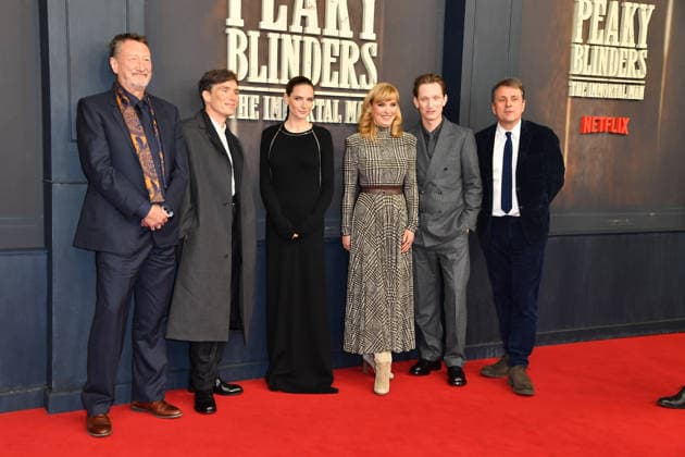 Steven Knight, Cillian Murphy, Rebecca Ferguson, Katja Hofem, Tom Harper und Guy Heeley bei der Premiere von PEAKY BLINDERS: THE IMMORTAL MAN im Kino International in Berlin am 12.03.2026