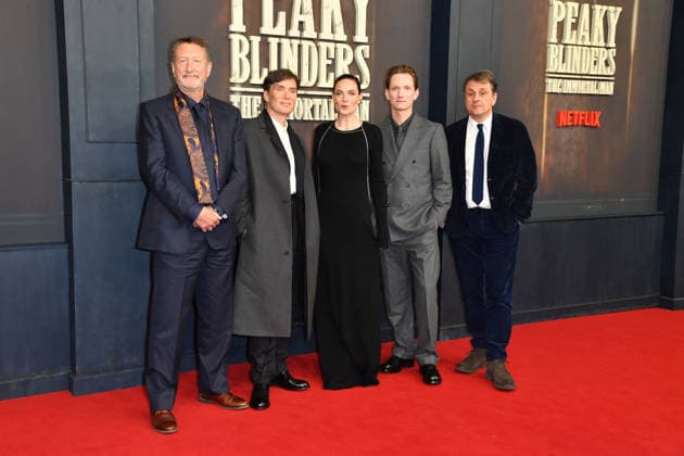 Steven Knight, Cillian Murphy, Rebecca Ferguson, Tom Harper und Guy Heeley bei der Premiere von PEAKY BLINDERS: THE IMMORTAL MAN im Kino International in Berlin am 12.03.2026
