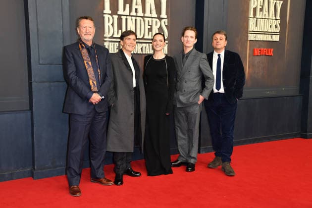 Steven Knight, Cillian Murphy, Rebecca Ferguson, Tom Harper und Guy Heeley bei der Premiere von PEAKY BLINDERS: THE IMMORTAL MAN im Kino International in Berlin am 12.03.2026