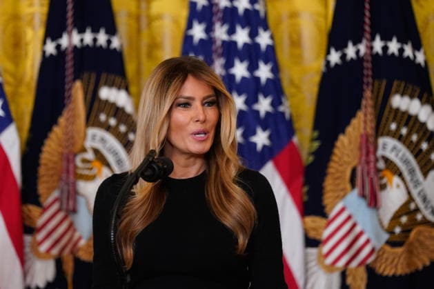 March 12, 2026, Washington, District Of Columbia, USA: First lady Melania Trump speaks during a Women™s History month reception in the East Room of the White House in Washington, DC, USA, on Thursday, March 12, 2026. Every year, March is designated Women s History Month by presidential proclamation Washington USA - ZUMAs152 20260312_faa_s152_062 Copyright: xAlxDragox-xPoolxviaxCNPx