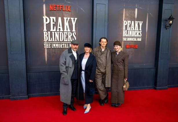 Kino, Filmpremiere von Peaky Blinders, The Immortal Man im Kino International in Berlin, im Bild v. l. Trainer Steffen Baumgart (1. FC Union Berlin) und Frau Katja, Fabian Reese (Hertha BSC), Johanna Jojo Grünewald (Freundin von Fabian Reese Hertha BSC), 12.03. 2026, Copyright: xMatthiasxKochx