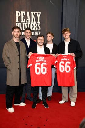 Carl Klaus, Andrej Ilic, Josip Juranovic, Andras Schäfer und Aljoscha Kemlein bei der Premiere des Netflix-Films Peaky Blinders: The Immortal Man im Kino International. Berlin, 12.03.2026