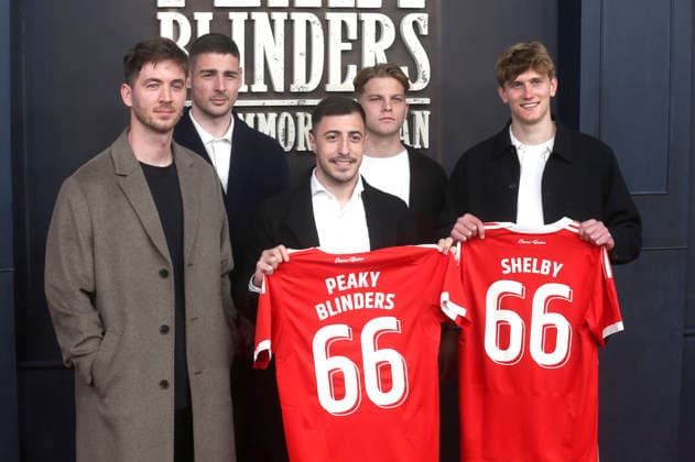 Carl Klaus, Andrej Ilic, Josip Juranovic, Andras Schäfer und Aljoscha Kemlein bei der Premiere des Netlflix-Films Peaky Blinders: The Immortal Man im Kino International. Berlin, 13.03.2026