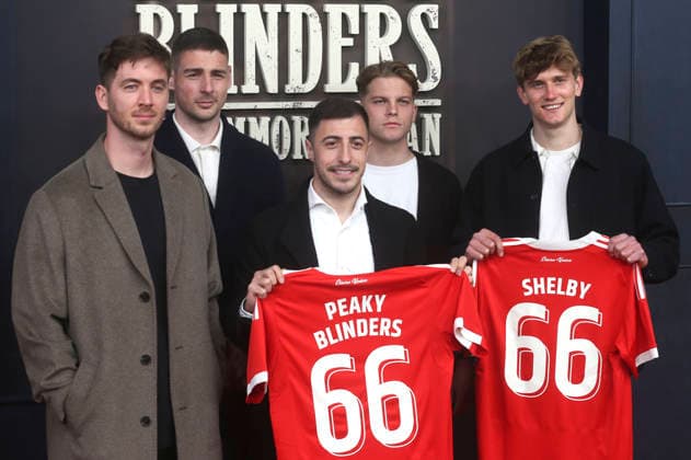 Carl Klaus, Andrej Ilic, Josip Juranovic, Andras Schäfer und Aljoscha Kemlein bei der Premiere des Netlflix-Films Peaky Blinders: The Immortal Man im Kino International. Berlin, 13.03.2026