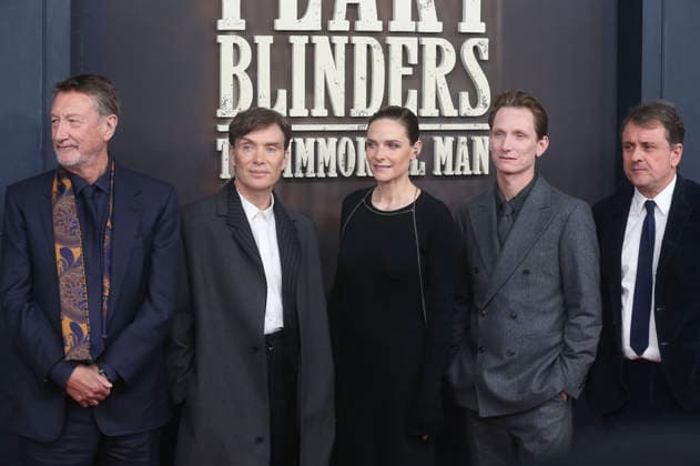 Steven Knight, Cillian Murphy, Rebecca Ferguson, Tom Harper und Guy Heeley bei der Premiere des Netflix-Films Peaky Blinders: The Immortal Man im Kino International. Berlin, 12.03.2026