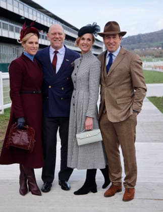 . 13 03 2026. Cheltenham, United Kingdom. Zara and Mike Tindall and Peter Phillips and Harriet Sperling arriving for the Cheltenham Gold Cup on the final day of the Cheltenham Festival, United Kingdom.  xi-Imagesx IIM-26632-0003