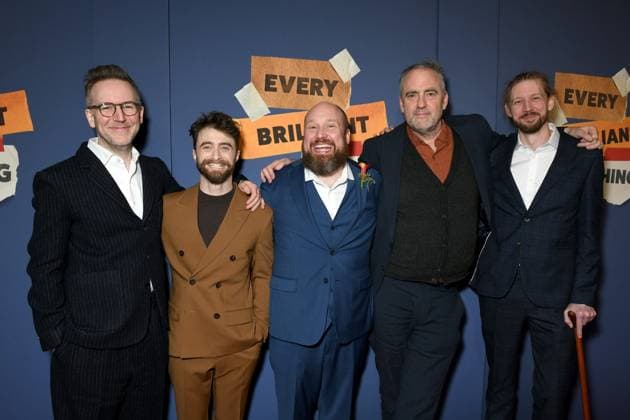 Duncan Macmillan, Daniel Radcliffe, Jonny Donahoe, Jeremy Herrin, guest at arrivals for EVERY BRILLIANT THING Opening Night On Broadway, The Hudson Theatre, New York, NY, March 12, 2026. Photo By: Quoin Pics Everett Collection EVERY BRILLIANT THING Opening Night On Broadway PUBLICATIONXNOTxINxCANxCHNxFRAxITAxJPNxNORxPOLxRUSxESPxUKxUSA