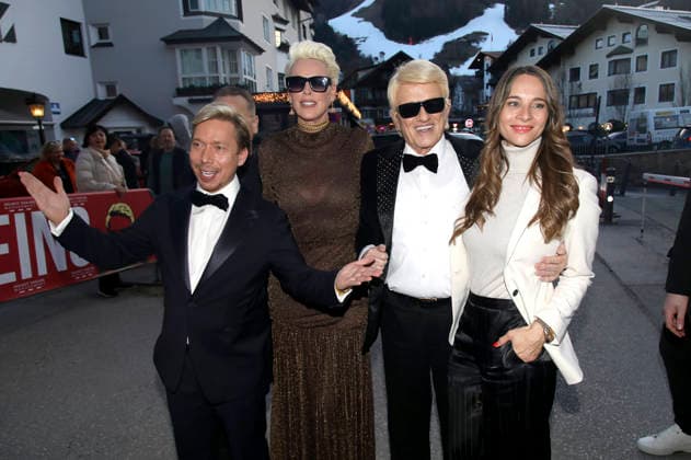 Helmut Werner, Brigitte Nielsen, Heino und Nicole Werner bei der Premiere der RTL+ Dokuserie Heino - Karamba, Karacho, Kult! im Filmtheater Kitzbühel. Kitzbühel, 13.03.2026