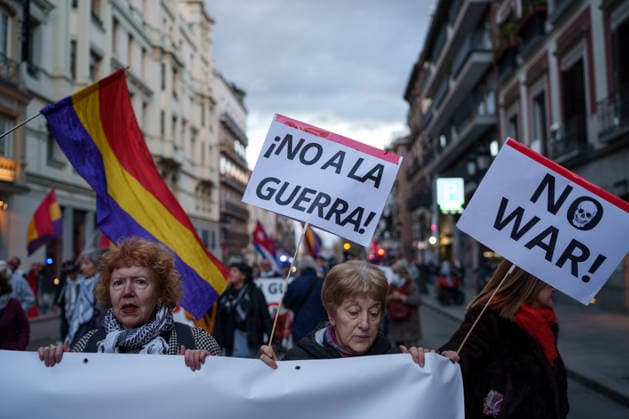 Demonstration against NATO in Madrid Demonstrators with banners with the slogan No war during the demonstration organized by movements against NATO, on March 14, 2026, in Madrid Spain The march has been called in the framework of the 40th anniversary of the referendum for the permanence of Spain in the Atlantic Alliance MARCH 14, 2026 DEMONSTRATION Madrid Madrid Madrid Spain  Copyright: xMatiasxChiofalox 7366514