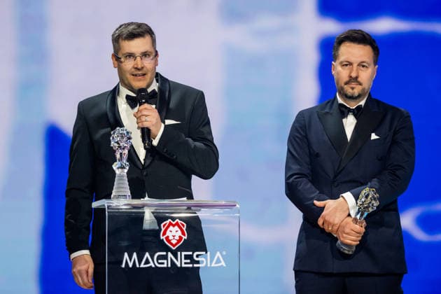 Czech Film and Television Academy (CFTA) presents Czech Lion annual film awards at the 33rd annual ceremony in Congress Centre Prague, on March 14, 2026. The Best Sound Award was presented to Juraj Mravec (left) and Petr Cechak for the film The Broken Voices. (CTKxPhoto OndrejxDeml) CTKPhotoP2026031406323  CTKPhotoP2026031406323