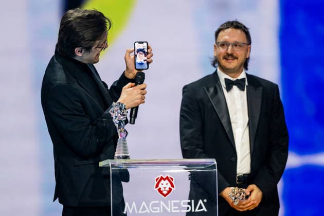 Czech Film and Television Academy (CFTA) presents Czech Lion annual film awards at the 33rd annual ceremony in Congress Centre Prague, on March 14, 2026. The Best Screenplay award went to Jan Smutny and Lukas Kokes (left) for their film Summer School. (CTKxPhoto OndrejxDeml) CTKPhotoP2026031406794  CTKPhotoP2026031406794