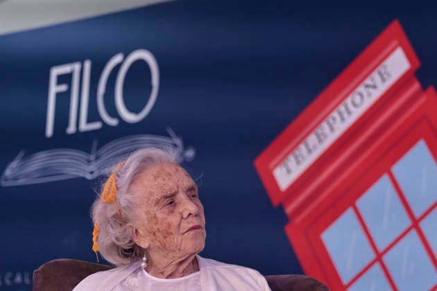 March 14, 2026, Mexico City, Cdmx, Mexico: At the Coyoaco¡n Book Fair, the presentation Women Who Write, Worlds That Change was given by Mexican writer and journalist ELENA PONIATOWSKA, along with Mexican writer, activist, academic critic, and professor MARGO GLAZ. They discussed the role of women in writing, history, and education in Mexico, offering a different perspective from a feminist standpoint. Mexico City Mexico - ZUMAp204 20260314_zip_p204_016 Copyright: xJosuexPerezx