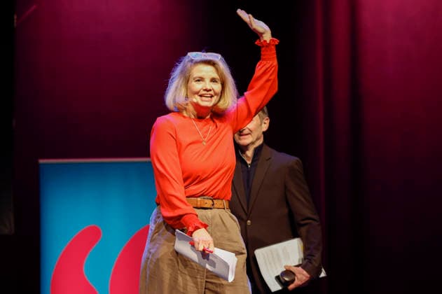 Annette Frier bei der lit.Cologne 2026 Veranstaltung Ohne uns geht nix! Remix 7 rettet mit Annette Frier und Michael Kessler die Demokratie in der Stadthalle Köln. Köln, 14.03.2026
