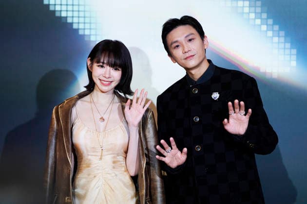 HONGKONG-ENT ASIA-FILM-AWARDS Actress Min-Chen Lina and Actor Kent Tsai posing for a photo at the Asian Film Awards in Hong Kong, March 15, 2026. NEXPHER Vernon Yuen Hong Kong