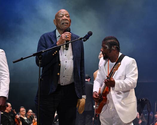 BOCA RATON - MARCH 14: Morgan Freeman s Symphonic Blues Experience performs during Beatles On The Beach at The Mizner Park Amphitheatre on March 14, 2026 in Boca Raton, Florida. Copyright: xmpi04x