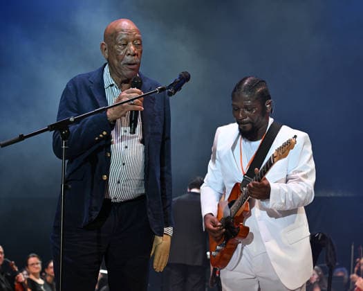 BOCA RATON - MARCH 14: Morgan Freeman s Symphonic Blues Experience performs during Beatles On The Beach at The Mizner Park Amphitheatre on March 14, 2026 in Boca Raton, Florida. Copyright: xmpi04x