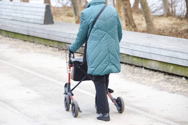 15.03.2026, Linz, AUT, Unterwegs in Oberösterreich, Symbolbild, Themenbild, Verschiedene Themenbilder, im Aeltere Person mit Gehilfe, Rollator, Altersvorsorge, Altenpflege, Senioren, Pensionist, Soziales, Mobilitaet,