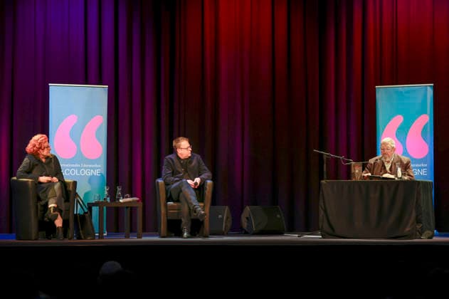 Sabine Rückert, Thomas Laue und Dietmar Bär bei der lit.Cologne 2026 Veranstaltung Prager Verbrechen - Sabine Rückert und Dietmar Bär über Egon Erwin Kisch im Theater am Tanzbrunnen. Köln, 15.03.2026