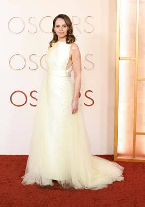 Felicity Jones arrives on the red carpet for the 98th annual Academy Awards in the Hollywood section of Los Angeles on Sunday, March 15, 2026. Conan O Brien will host the Oscars for the second consecutive year.  LAP20260315471 JOHNxANGELILLO