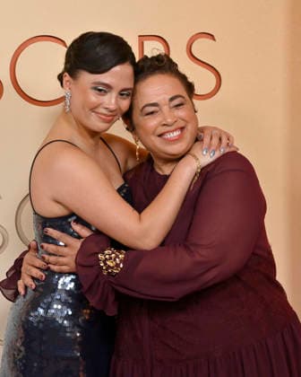 Terilyn A. Shropshire (right) and guest arrive on the red carpet for the 98th annual Academy Awards in the Hollywood section of Los Angeles on Sunday, March 15, 2026. Conan O Brien will host the Oscars for the second consecutive year.  LAP20260315256 JIMxRUYMEN