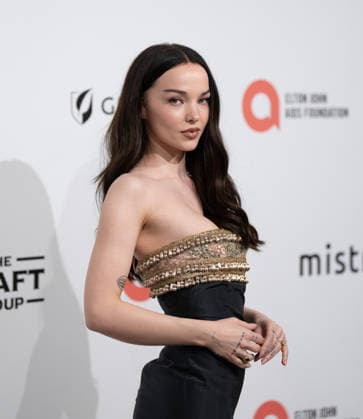 34th Annual Elton John AIDS Foundation Academy Awards Viewing Party Dove Cameron arrives on the red carpet of the 34th Annual Elton John AIDS Foundation Academy Awards Viewing Party at West Hollywood Park in Hollywood California on March 15, 2026. (Contributing Photographer, Connor Terry) West Hollywood California United States Copyright: xConnorxTerry imageSPACEx