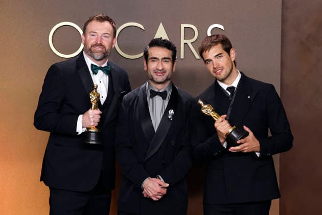 March 15, 2026, Hollywood, California, USA: (L-R) Jack Piatt, Kumail Nanjiani and Sam A. Davis in the press room of the 98th Annual Academy Awards on Sunday March 15, 2026 at the Dolby Theater in Hollywood, California. BURT HARRIS BNS PI Hollywood USA  - ZUMAp124 20260315_zaa_p124_267 Copyright: xBurtxHarrisx