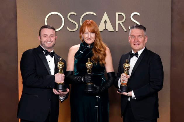 March 15, 2026, Hollywood, California, USA: (L-R) Mike Hill, Cliona Furey, and Jordan Samuel in the press room of the 98th Annual Academy Awards on Sunday March 15, 2026 at the Dolby Theater in Hollywood, California. BURT HARRIS BNS PI Hollywood USA - ZUMAp124 20260315_zaa_p124_270 Copyright: xBurtxHarrisx